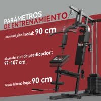 HOMCOM Máquina de Musculación con Pesas Ajustables de 65 kg Prensa de Pecho y Piernas Polea 135x103x210 cm Negro(m-7)