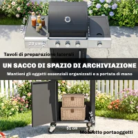 Outsunny Barbecue a Gas con 3 Fuochi e Bruciatore Laterale, 109x50x109 cm, Nero(m-7)