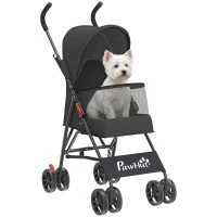 PawHut Dog Stroller, Foldable Cat Dog Pram for Miniature Breeds, Pet Stroller with Brake, Mesh Windows, Black(m-10)