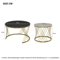 Set of 2 Modern Nesting Marble Coffee Tables with Metal Frame, Space-Saving Design, 70x70x45 cm and 44.5x44.5x38 cm, Grey(m-3)