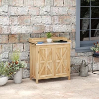 Outsunny Table de rempotage armoire de rangement avec 2 étagères, plateau galvanisé patins antidérapants en bois sapin(m-10)