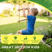 AIYAPLAY Lina wspinaczkowa dla dzieci, 5-stopniowa drabinka wspinaczkowa z 2 karabińczykami i 2 pasami do drzewa, dla dzieci w wieku 3-8 lat, 40 x 3,5 x 180 cm, naturalne drewno(m-7)