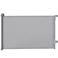 PawHut Retractable Dog Gate, Extends to 140 cm Wide & 93 cm Tall, Mesh Pet Gate with Single Hand Operation, for Stairs Doorways(m-1)