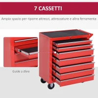 DURHAND Carrello Porta Attrezzi con 7 Cassetti, Tappetini in EVA, Serratura e 2 Chiavi, Ruote con Freno, Maniglia, Rosso(m-4)