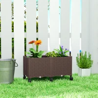 Outsunny Floreira Elevada com 6 Rodas Autorrega e Drenagem Floreira para Jardim 80x40x43 cm Castanho(m-9)