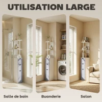 HOMCOM Etagère gain de place WC ou salle de bain 15L x 33l x 136H cm 3 niveaux 2 tiroirs et placard MDF métal blanc gris(m-8)