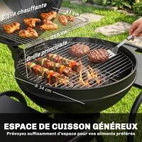 Outsunny Barbecue à charbon Rond avec couvercle Barbecue Rond Extérieur avec Thermomètre, 129 x 63,5 x 106,5 cm, Noir(m-4)