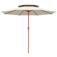 Outsunny 2.7 m Garden Parasol with Double Top Outdoor Market Table Umbrella with Crank System, Cream White(m-10)