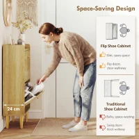 HOMCOM Narrow Shoe Cabinet, Modern Shoe Storage Cabinet with 2 Flip Drawers, Oak(m-4)