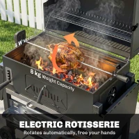 Outsunny Charcoal BBQ Grill Smoker with Electric Rotisserie Kit, Portable Barbecue Grill with Warming Rack, Black(m-4)