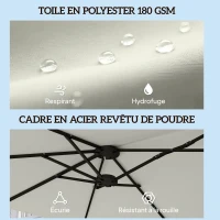 Outsunny Parasol de jardin extérieur, grand parasol double 4,6 m avec manivelle et protection UV50+, housse de protection, crème(m-6)