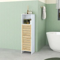 HOMCOM Meuble de salle de bain meuble de rangement 1 compartiment ouvert et 1 placard à 2 niveaux, 35 x 30 x 120 cm blanc(m-11)