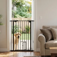 PawHut Cancellino per Cani Regolabile Alto con Porta Piccola e Chiusura Automatica, 74-80x104cm, Nero(m-12)