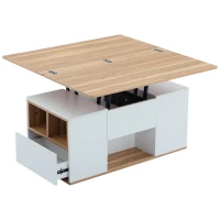Lift-Top Coffee Table with Storage, 3 Drawers and Adjustable Height, 100x51x47 cm, White & Oak(m-14)