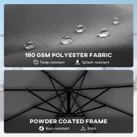 Outsunny Parasol boczny Ø300 cm regulowany z korbą, linkami wiatrowymi i pokrowcem, ciemnoszary(m-6)
