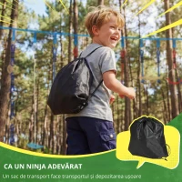 AIYAPLAY Ninja Line copii 10 m set Slackline 9 piese cu 2 inele, leagăn 3-în-1, 2 bare de cățărat pentru 3-8 ani multicolor(m-5)