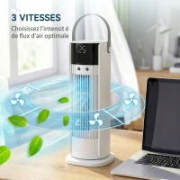 HOMCOM Ventilateur de table colonne avec brumisateur et éclairage RGB, ventilateur de bureau 3 vitesses, oscillation 90°, blanc(m-5)