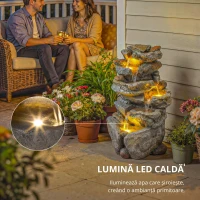Outsunny Fântână de exterior cu design de rocă în 6 niveluri, cascadă de apă cu lumini LED, debit reglabil, gri(m-5)