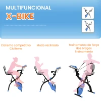 HOMCOM Bicicleta Estática Dobrável com Encosto 8 Níveis de Resistência Ecrã LCD Pulsómetro e Assento Ajustável 105x48x118 cm Azul(m-8)
