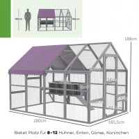 PawHut Hühnerstall Hühnerhaus Hühnerhütte, begehbar, wetterbeständig, 280 x 185,5 x 188 cm, Grau(m-3)