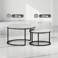 HOMCOM Couchtisch-Set, 2 runde Satztische, Industriedesign, Metallgestell, Betonoptik/Schwarz(m-3)