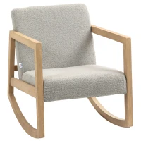 HOMCOM Fauteuil à bascule fauteuil allaitement rocking chair en tissu effet laine bouclée avec pieds en bois massif d'hévéa(m-11)