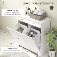 HOMCOM Dulap de Baie cu 2 Coșuri de Rufe Detașabile, 2 Sertare și 2 Uși Basculante, 78x38x90 cm, Alb(m-4)