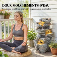 Outsunny Fontaine de Jardin Cascade 6 Niveaux Décoration de Jardin Zen Résine Pierre Naturelle 33 x 27 x 53 cm Gris(m-7)