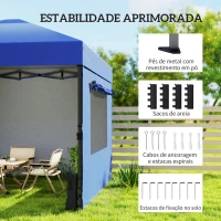 Outsunny Tenda Dobrável 3x3 m Pop-up com 3 Paredes Laterais 2 Janelas em Malha UPF50+ Altura Ajustável 3 Níveis Azul(m-6)