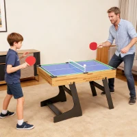 SPORTNOW Mesa Multijuegos Plegable 13 en 1 con Futbolines para Niños Billar Ping-pong Hockey Ajedrez Damas y Backgammon(m-2)