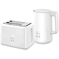 HOMCOM zestaw czajnik i toster ze stali nierdzewnej, czajnik 1,5 l 2200W z automatycznym wyłączaniem, funkcja podtrzymywania ciepła 40-100°C, toster na 2 kromki z 7 poziomami opiekania, funkcja rozmrażania, podgrzewania i wyświetlacz LED, biały(m-1)