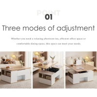 Lift-Top Coffee Table with Storage, 3 Drawers and Adjustable Height, 100x51x47 cm, White & Oak(m-4)