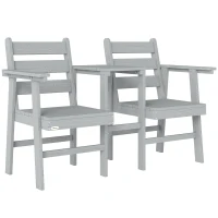 Outsunny Outdoor Garden Loveseat, Embossed Wooden Jack and Jill Garden Seat with Integrated Table, Grey(m-1)