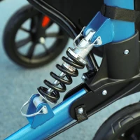 HOMCOM Folding Rollator Walker with Seat, Backrest, Lightweight Walking Frame with Storage Bag, Dual Brakes, Adjustable Handle Height, Suspension System, 4 Wheeled Walker for Seniors, Blue(m-10)