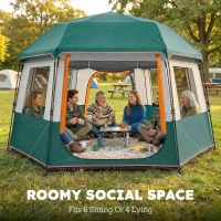 Outsunny Kampeertent voor 4-6 personen, stabiele waterdichte familietent met afneembaar dak, UV30+ bescherming, groen(m-4)