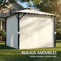 Outsunny Tonnelle de jardin extérieur 3x3m pavillon de jardin, toit double, rideaux, crochets de plafond, cadre en métal, crème(m-6)