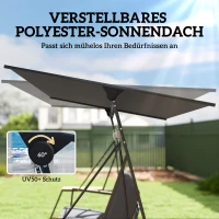 Outsunny 3-persoons tuinschommel met verstelbaar dak, kussens en drankhouders, 360 kg draagkracht, Grijs(m-6)