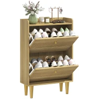 HOMCOM Narrow Shoe Cabinet, Modern Shoe Storage Cabinet with 2 Flip Drawers, Oak(m-10)