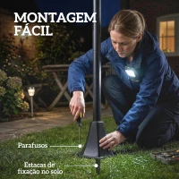 Outsunny Conjunto de 2 Candeeiros Solares de Jardim com Altura Ajustável, 2 Modos de Brilho e IP44 Impermeável para Terraço e Pátio, Preto(m-9)