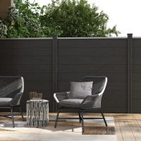 Outsunny Clôture de jardin occultant en WPC bois composite et aluminium extérieur avec pieds - modulable, 186L x 187H cm, gris(m-10)