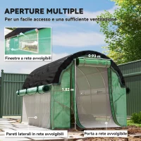 Outsunny Serra a Tunnel 3x2 m con Rete Ombreggiante Extra, Finestre e Ingresso a Zip, in PE e Acciaio, Verde(m-5)