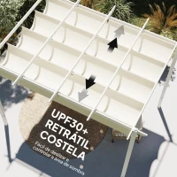 Outsunny Pérgola de Jardim 4x3 m com Teto Retrátil Proteção UPF30+ Drenagem Pérgola de Exterior para Terraço Bege(m-4)