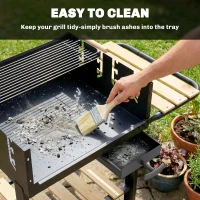 Outsunny Grill na węgiel drzewny z 4-stopniową regulacją wysokości rusztu, 2 drewniane półki, 2 kółka, tacka na popiół, 99,5 x 58 x 82 cm(m-8)