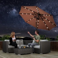 Outsunny Parasol de jardin Parasol droit Parasol Lumineux octogonal inclinable Ø 2,7 m Parasol LED Solaire métal Polyester Haute densité 180 g/m² Chocolat(m-10)