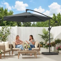 Outsunny Parasol déporté 3 m avec pied en croix et dalles lestage, parasol de jardin extérieur avec manivelle, gris foncé(m-10)