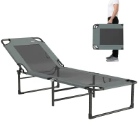 Outsunny Lettino da Esterno Reclinabile 4 Posizioni, Sedia Pieghevole con Maniglia, Grigio.(m-11)