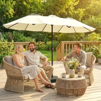 Outsunny Parasol de jardin extérieur parasol double face rectangulaire base et sacs de sable protection UV 50+ 295x148cm beige(m-2)