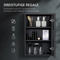 kleankin Spiegelschrank, Badschrank, 3 Regalfächer, Edelstahl, 40x12x60cm, Schwarz(m-4)