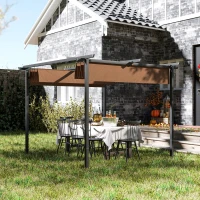 Outsunny Pergola jardin exterieur 3x3 m toit coulissante rétractable polyester haute densité 180g/m², abri soleil UPF30+, marron(m-10)
