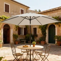 Outsunny Ombrellone da Giardino Inclinabile 2x2 m a 6 Stecche con Manovella, in Metallo e Poliestere Grigio Chiaro(m-8)